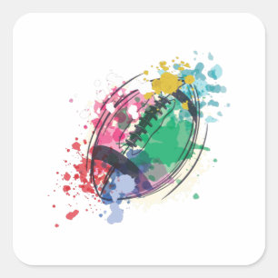 Waterverf rugbybal vierkante sticker