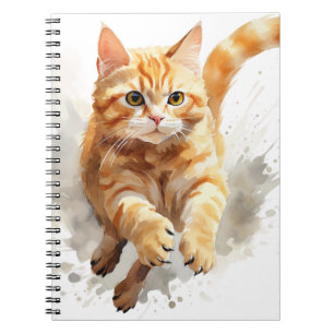 WATERVERF RUNNING ORANJE TABBY CAT NOTITIEBOEK