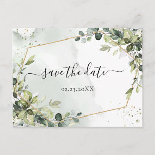 Waterverf RustBoho Green Eucalyptus Save the Date Briefkaart