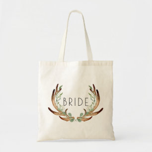 Waterverf Rustic Antler en Greenery Bride Tote Bag