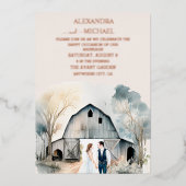 Waterverf Rustic Barn Wedding Folie Uitnodiging (Voorkant)