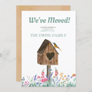Waterverf Rustic Birdhouse Moving Announding Kaart