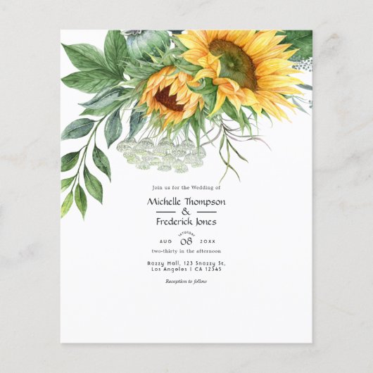 Waterverf Rustic Bohemian Sunflower Wedding Flyer (Voorkant)