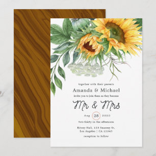 Waterverf Rustic Bohemian Sunflower Wedding Kaart