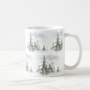 Waterverf Rustic Fir Trees Forest Winter Koffiemok