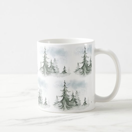 Waterverf Rustic Fir Trees Forest Winter Koffiemok (Rechts)