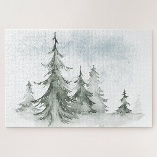 Waterverf Rustic Fir Trees Forest Winter Legpuzzel (Horizontaal)