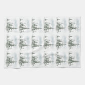 Waterverf Rustic Fir Trees Forest Winter Theedoek (Horizontaal)