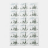 Waterverf Rustic Fir Trees Forest Winter Theedoek (Verticaal)