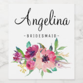 Waterverf Rustic Floral Bridesmaid Wijn Etiket (Enkel label)