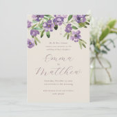 Waterverf Rustic Flowers Paars Wedding Kaart (Staand voorkant)