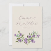 Waterverf Rustic Flowers Paars Wedding Kaart (Achterkant)