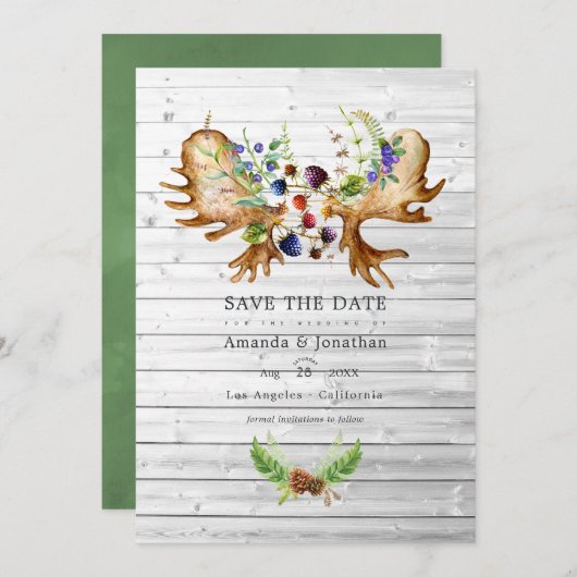 Waterverf Rustic Forest Wedding Foto Save The Date (Voorkant / Achterkant)