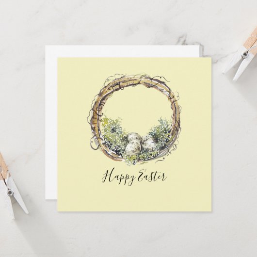 Waterverf Rustic Grapevine & Egg Nest Pasen Kaart (Voorkant / Achterkant in situ)