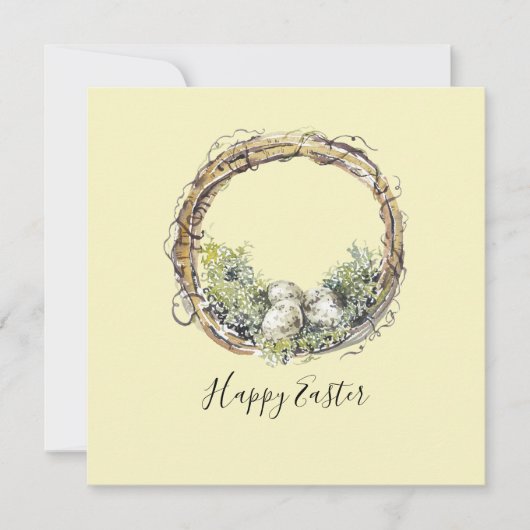 Waterverf Rustic Grapevine & Egg Nest Pasen Kaart (Voorkant)