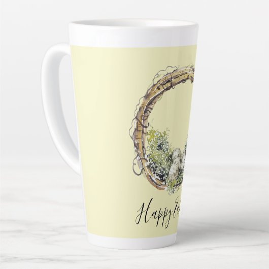 Waterverf Rustic Grapevine & Egg Nest Pasen Latte Mok (Linkerhoek)