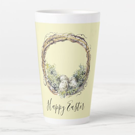 Waterverf Rustic Grapevine & Egg Nest Pasen Latte Mok (Voorkant)