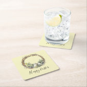 Waterverf Rustic Grapevine & Egg Nest Pasen Vierkante Kartonnen Onderzetter (Insitu)