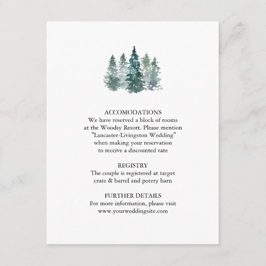 Waterverf Rustic Green Pine Trees Informatiekaartje (Voorkant)