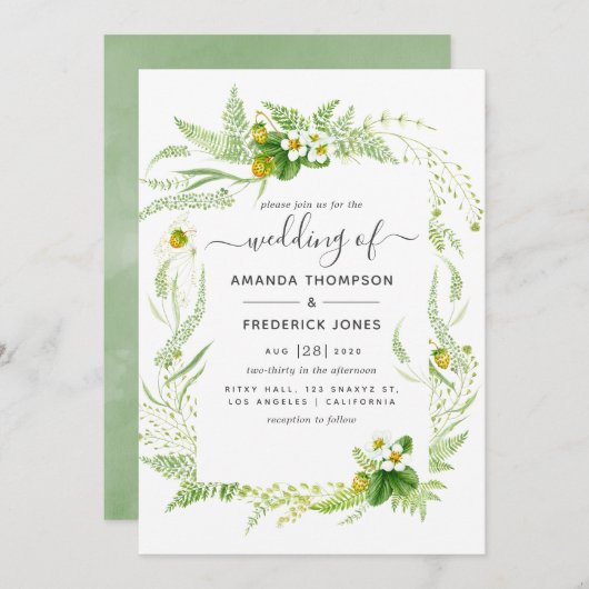 Waterverf Rustic Greenery Wedding Kaart (Voorkant / Achterkant)