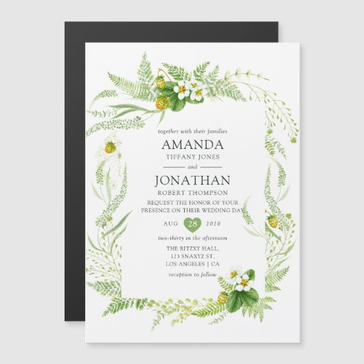 Waterverf Rustic Greenery Wedding Magnetische Uitnodiging (Voorkant / Achterkant)
