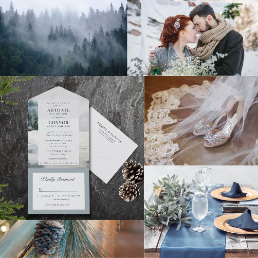 Waterverf Rustic Misty Mountain Lake All In One Uitnodiging