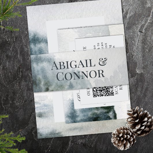 Waterverf Rustic Misty Mountain Lake Uitnodigingen Wikkel