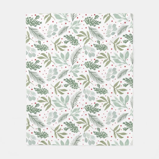Waterverf Rustic Pine Forest Berry Garland Fleece Deken (Voorkant)