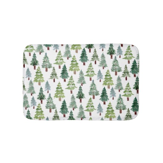 Waterverf Rustic Pine Forest Pattern Winter   Badmat (Voorkant)