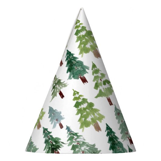 Waterverf Rustic Pine Forest Pattern Winter   Feesthoedjes (Links)