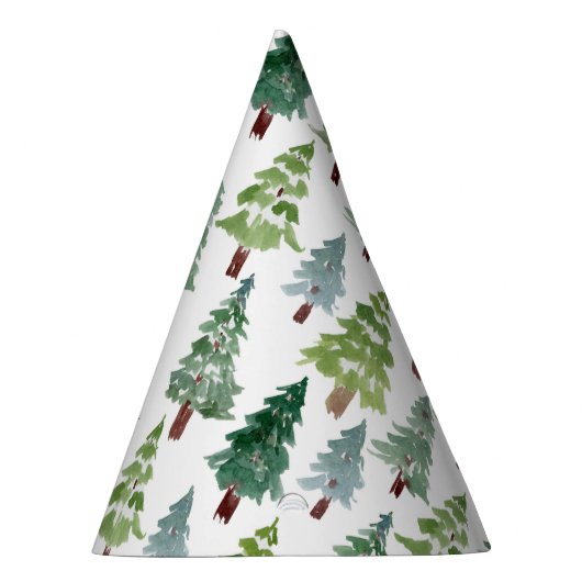 Waterverf Rustic Pine Forest Pattern Winter   Feesthoedjes (Rechts)