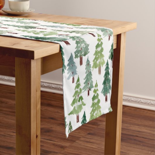Waterverf Rustic Pine Forest Pattern Winter Korte Tafelloper (Voorbeeld)