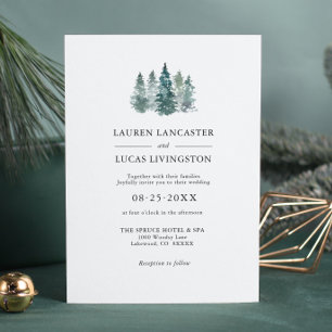 Waterverf Rustic Pine Trees Deep Green Kaart