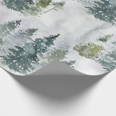 Waterverf Rustic Pine Trees Forest Snow Cadeaupapier (Hoek)