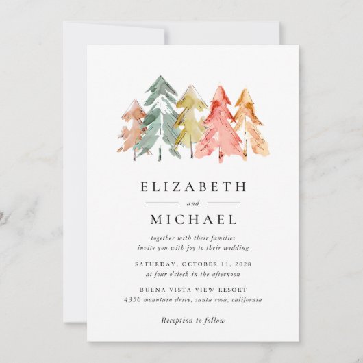 Waterverf Rustic Pine Trees Kaart (Voorkant)