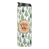 Waterverf Rustic Pine Winter Forest Personalized Thermosbeker (Geroteerd rechts)