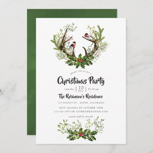 Waterverf Rustic Reindekerst Kaart (Voorkant / Achterkant)