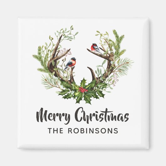 Waterverf Rustic Reindekerst Magneet (Voorkant)