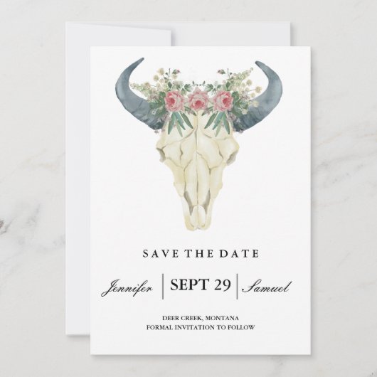 Waterverf Rustic Rodeo | Rozen op datum opslaan Save The Date (Voorkant)