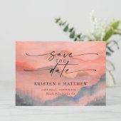 Waterverf Rustic Wedding Mountain Sunset Save The Date (Staand voorkant)