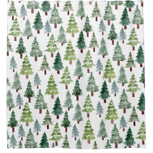Waterverf Rustic Winter Pine Forest Pattern  Douchegordijn (Voorkant)