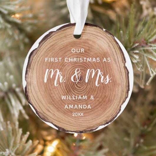 Waterverf Rustic Wood Slice Eerste Kerstmis Ornament (Boom)