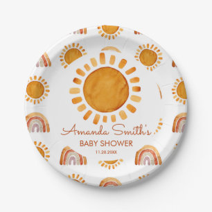 Waterverf Rustic Yellow Sun Boho Baby shower Pap Papieren Bordje