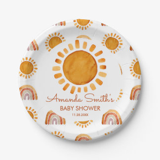Waterverf Rustic Yellow Sun Boho Baby shower Papieren Bordje