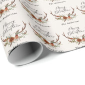 waterverf rustiek hert bloemenfeest vrolijk kerstf cadeaupapier (Rol Hoek)