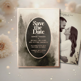 Waterverf Rustiek Save the Date Foto Bergen Folie Feestdagenkaart