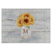 Waterverf Rustiek Zonnebloem Boeket in Mason Jar Snijplank (Voorkant)