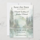Waterverf rustieke berg Lake bos bruiloft Save The Date (Voorkant)