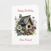 Waterverf rustieke Birdhouse Verjaardag Kaart (Voorkant)