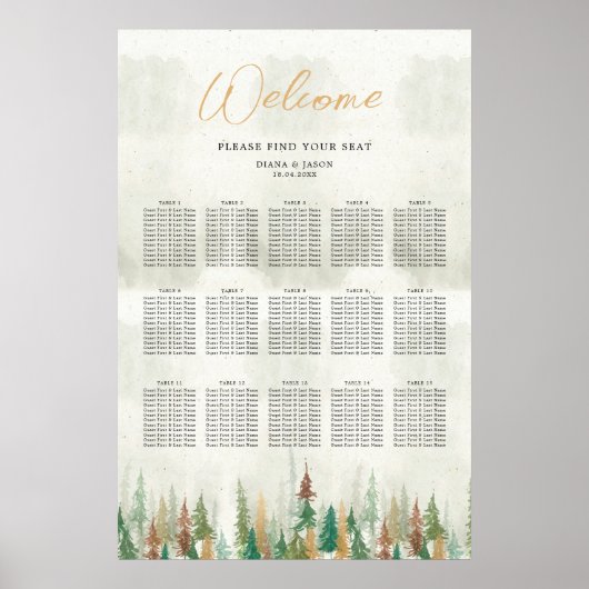 Waterverf Rustieke bos pijnbomen zitgrafiek Poster (Voorkant)